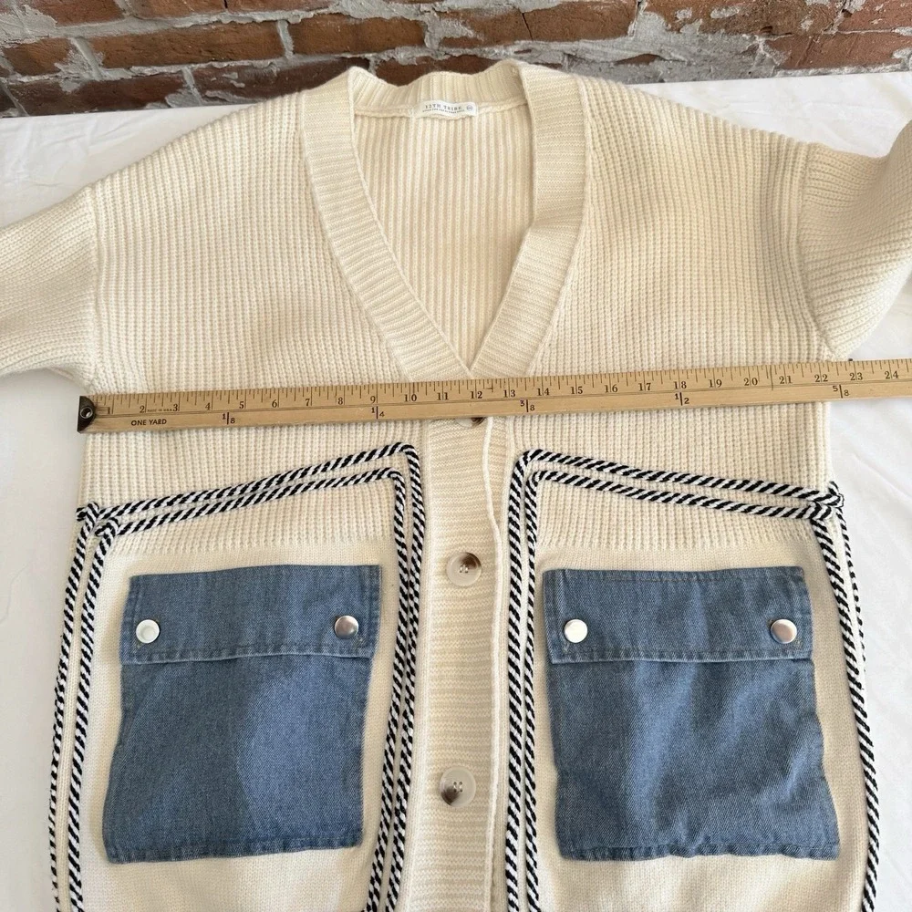 Women's Open Front Cardigan‎ Oversized Button Down Denim Jean Patchwork Sweater - Picture 6 of 9